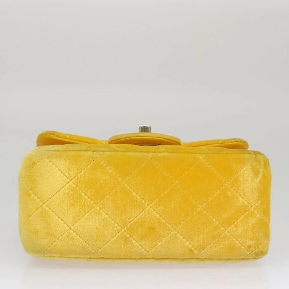 CHANEL Matelasse Chain Shoulder Bag Velor Yellow CC Auth 106423 - Picture 7 of 16
